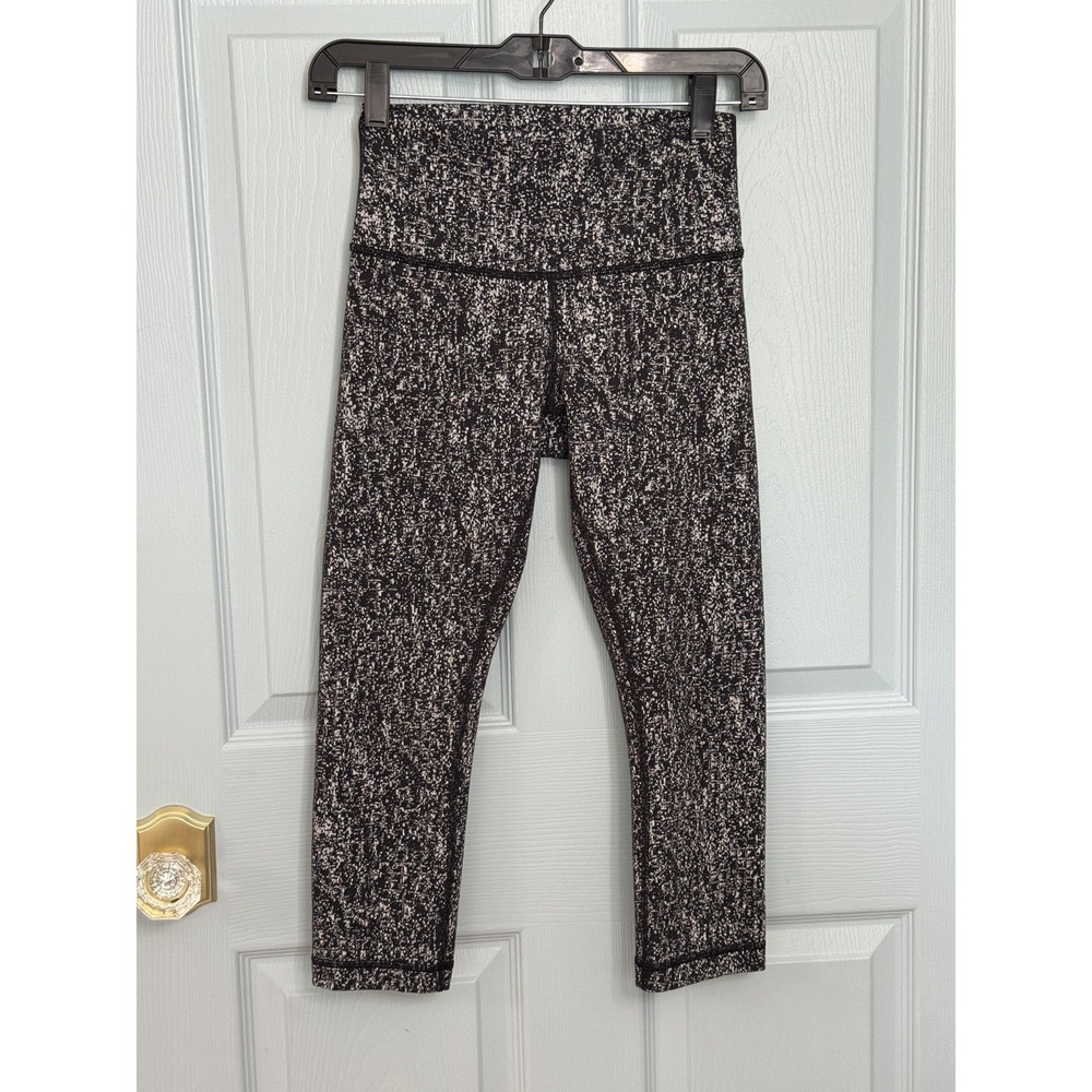 Lululemon Wunder Under Crop High-Rise 21" Jacquard Black White Size 4 Luon EUC